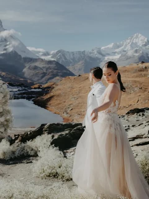 A bride at a remote mountain destination